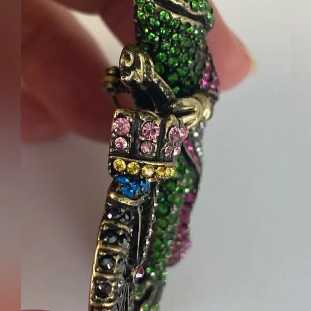 Brooch, frogs on bicycle, Swarovski Crystals Rhinestone